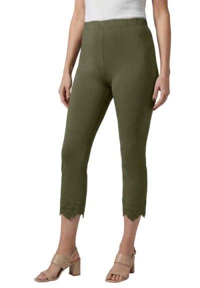 Jessica London Stretch Cotton Eyelet Capri Legging In Green