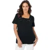 Jessica London Stretch Cotton Eyelet Cutout Tee In Black