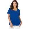 Jessica London Stretch Cotton Eyelet Cutout Tee In Blue