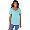 Jessica London Stretch Cotton Eyelet Cutout Tee In Blue