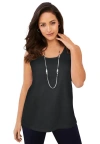 Jessica London Stretch Cotton Horseshoe Neck Tank In Black