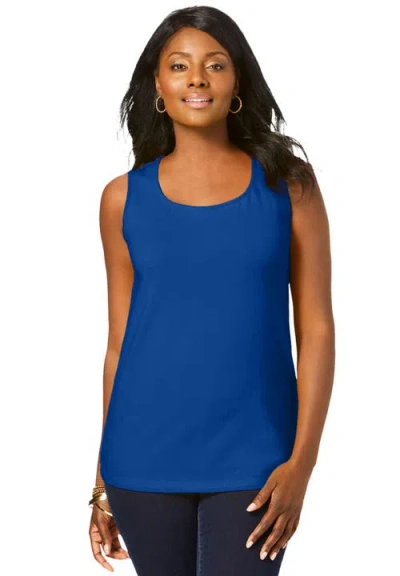 Jessica London Stretch Cotton Horseshoe Neck Tank In Blue