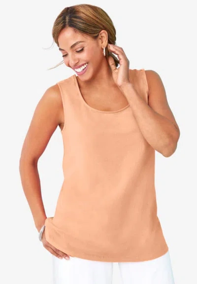 Jessica London Stretch Cotton Horseshoe Neck Tank In Brown
