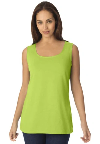 Jessica London Stretch Cotton Horseshoe Neck Tank In Green