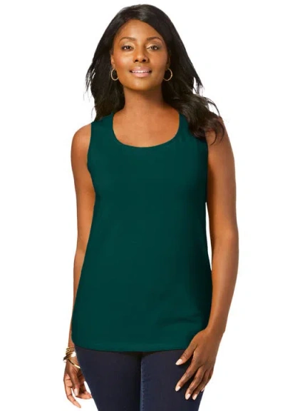 Jessica London Stretch Cotton Horseshoe Neck Tank In Green