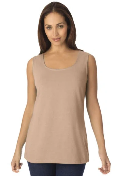 Jessica London Stretch Cotton Horseshoe Neck Tank In Neutral