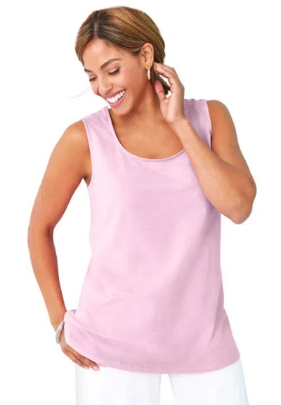 Jessica London Stretch Cotton Horseshoe Neck Tank In Pink