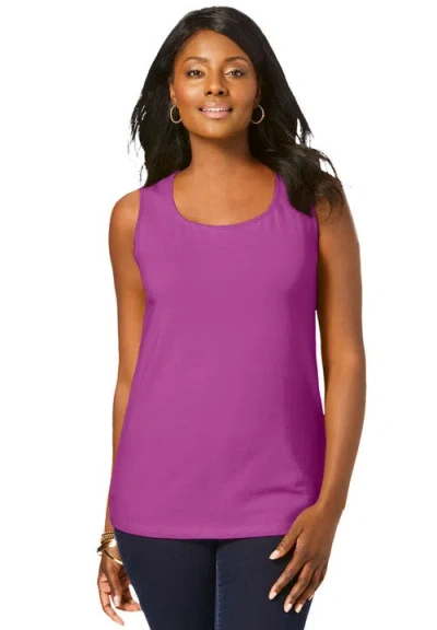 Jessica London Stretch Cotton Horseshoe Neck Tank In Pink