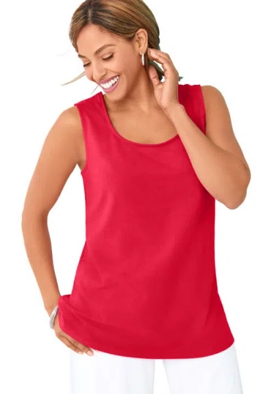Jessica London Stretch Cotton Horseshoe Neck Tank In Red
