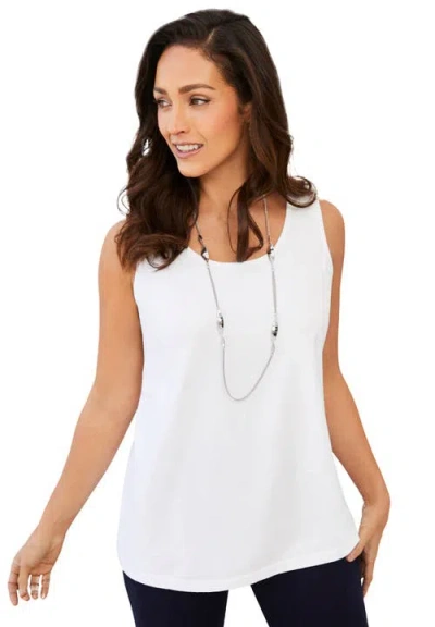 Jessica London Stretch Cotton Horseshoe Neck Tank In White