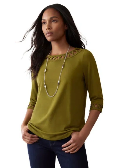 Jessica London Stretch Cotton Lattice Boatneck Tunic In Multi