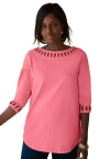 Jessica London Stretch Cotton Lattice Boatneck Tunic In Pink