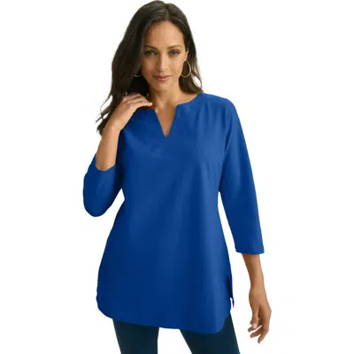 Jessica London Stretch Cotton Notch Neck Tunic In Blue