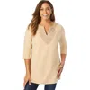 Jessica London Stretch Cotton Notch Neck Tunic In Brown