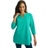 Jessica London Stretch Cotton Notch Neck Tunic In Green