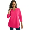 Jessica London Stretch Cotton Notch Neck Tunic In Pink