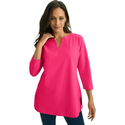 Jessica London Stretch Cotton Notch Neck Tunic In Pink