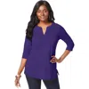 Jessica London Stretch Cotton Notch Neck Tunic In Purple