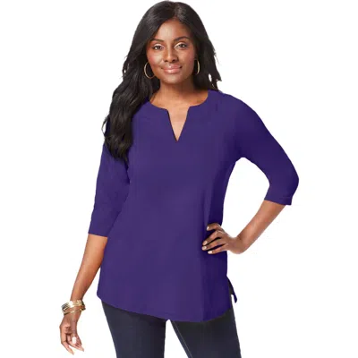 Jessica London Stretch Cotton Notch Neck Tunic In Purple