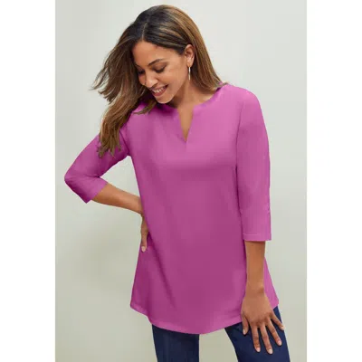 Jessica London Stretch Cotton Notch Neck Tunic In Purple