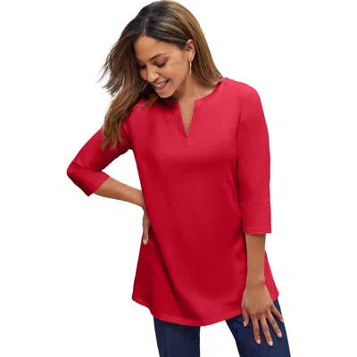 Jessica London Stretch Cotton Notch Neck Tunic In Red