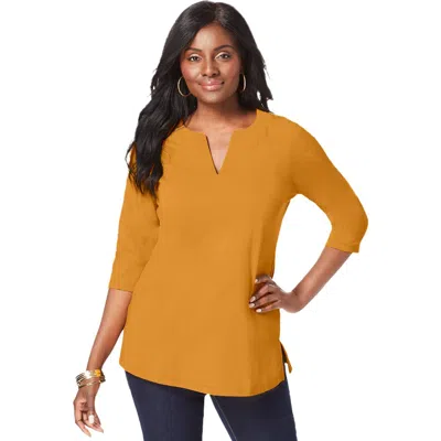 Jessica London Stretch Cotton Notch Neck Tunic In Yellow