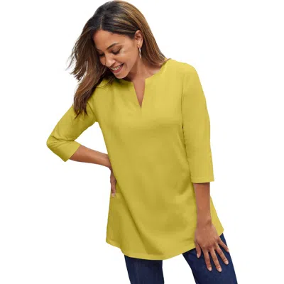 Jessica London Stretch Cotton Notch Neck Tunic In Yellow