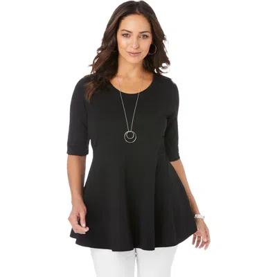 Jessica London Stretch Cotton Peplum Tunic In Black