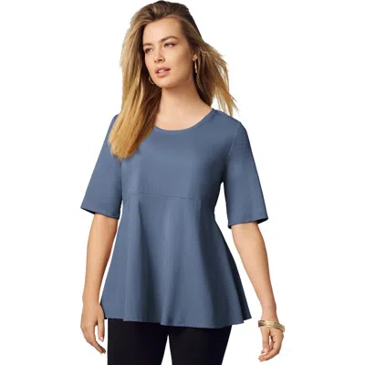 Jessica London Stretch Cotton Peplum Tunic In Blue