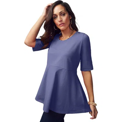 Jessica London Stretch Cotton Peplum Tunic In Blue