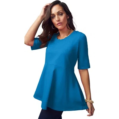 Jessica London Stretch Cotton Peplum Tunic In Blue
