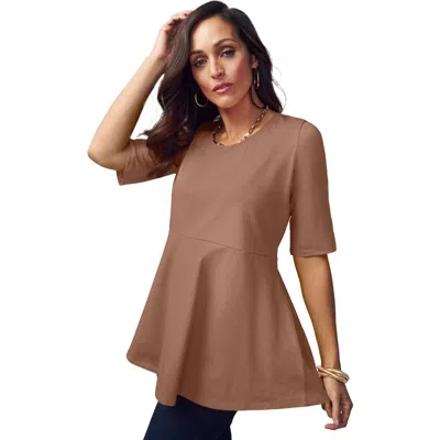 Jessica London Stretch Cotton Peplum Tunic In Brown