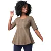 Jessica London Stretch Cotton Peplum Tunic In Brown