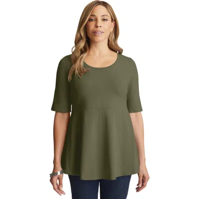 Jessica London Stretch Cotton Peplum Tunic In Green