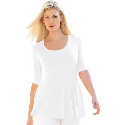 Jessica London Stretch Cotton Peplum Tunic In White