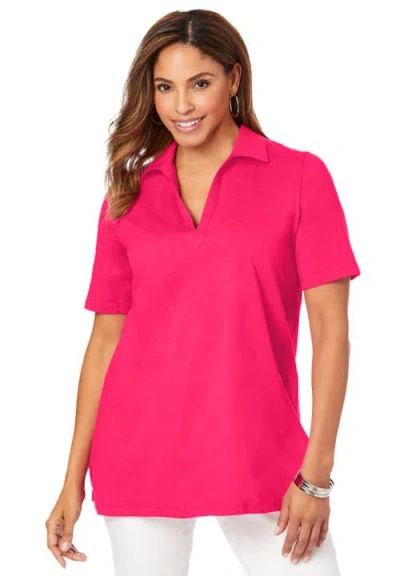 Jessica London Stretch Cotton Polo Tee In Red