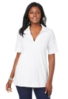 Jessica London Stretch Cotton Polo Tee In White
