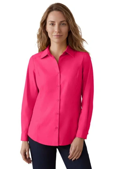 Jessica London Stretch Cotton Poplin Button Down Shirt In Pink
