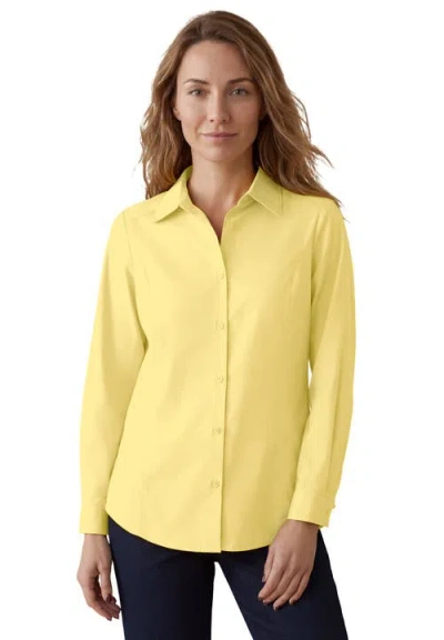 Jessica London Stretch Cotton Poplin Button Down Shirt In Yellow