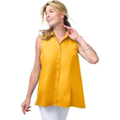Jessica London Stretch Cotton Poplin Sleeveless Shirt In Yellow