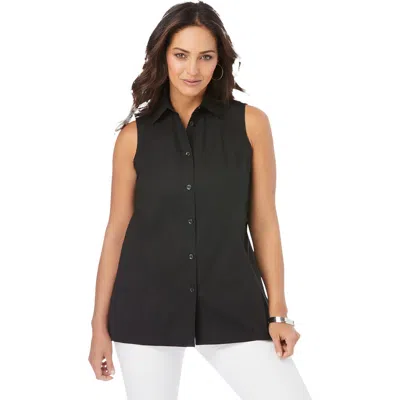 Jessica London Stretch Cotton Poplin Sleeveless Shirt In Black