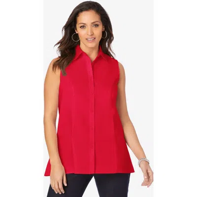 Jessica London Stretch Cotton Poplin Sleeveless Shirt In Red