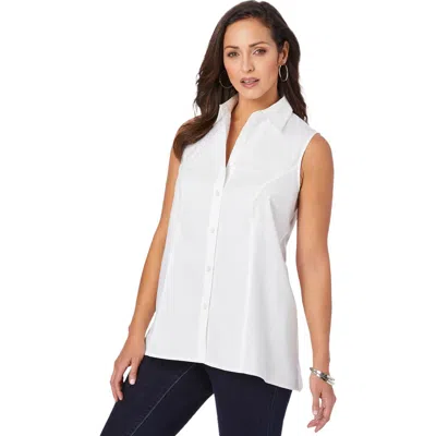 Jessica London Stretch Cotton Poplin Sleeveless Shirt In White