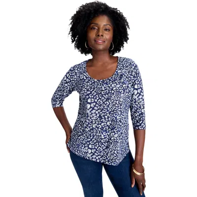 Jessica London Stretch Cotton Scoop Neck Tee In Animal Print