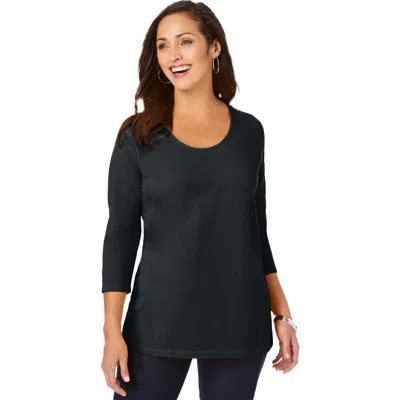 Jessica London Stretch Cotton Scoop Neck Tee In Black