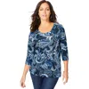 Jessica London Stretch Cotton Scoop Neck Tee In Blue