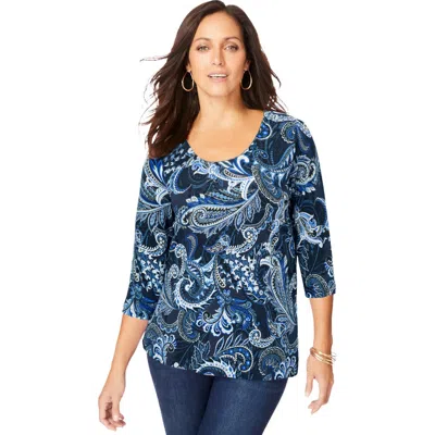 Jessica London Stretch Cotton Scoop Neck Tee In Blue