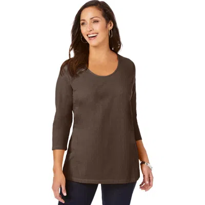Jessica London Stretch Cotton Scoop Neck Tee In Green