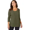 Jessica London Stretch Cotton Scoop Neck Tee In Green
