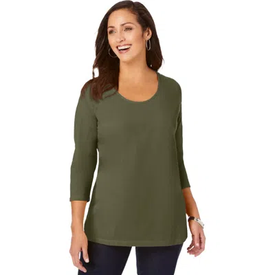 Jessica London Stretch Cotton Scoop Neck Tee In Green